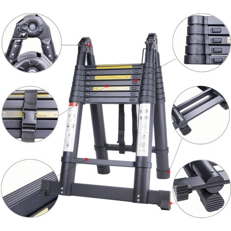 STOMO 5M Aluminium Teleskop-Mehrzweckleiter Rutschfester Aluleiter Klappleiter Für Haus Werkstatt 150 Kg Belastbarkeit (2,5+2,5M) 3 STOMO 5M Aluminium Teleskop-Mehrzweckleiter Rutschfester Aluleiter Klappleiter Für Haus Werkstatt 150 Kg Belastbarkeit (2,5+2,5M) – Bild 3