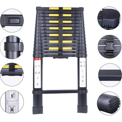 STOMO 5M Teleskop-Leiter Aus Aluminium Tragbar Zusammenklappbar Ausziehleiter Mehrzweckleiter 150 Kg Belastbarkeit 2 STOMO 5M Teleskop-Leiter Aus Aluminium Tragbar Zusammenklappbar Ausziehleiter Mehrzweckleiter 150 Kg Belastbarkeit – Bild 2
