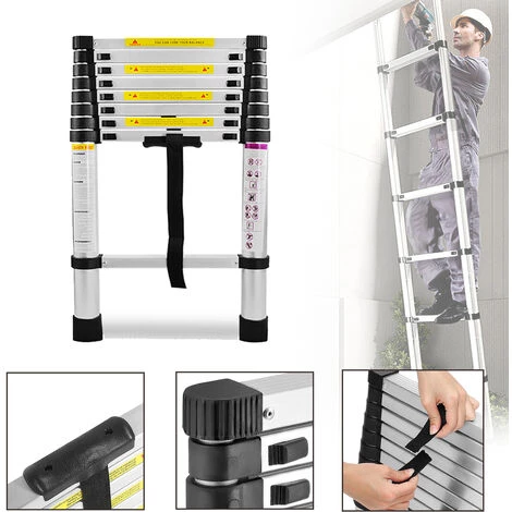 UISEBRT Teleskopleiter Aluminium, Ausziehleiter Multifunktionsleiter Alu-Teleskopleiter Rutschfester Mehrzweckleiter Stehleiter Aluleiter 150 Kg Belastbarkeit, Silber 3 UISEBRT Teleskopleiter Aluminium, Ausziehleiter Multifunktionsleiter Alu-Teleskopleiter Rutschfester Mehrzweckleiter Stehleiter Aluleiter 150 Kg Belastbarkeit, Silber – Bild 3