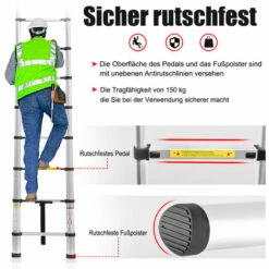 UISEBRT Teleskopleiter Aluminium, Ausziehleiter Multifunktionsleiter Alu-Teleskopleiter Rutschfester Mehrzweckleiter Stehleiter Aluleiter 150 Kg Belastbarkeit, Silber 9 UISEBRT Teleskopleiter Aluminium, Ausziehleiter Multifunktionsleiter Alu-Teleskopleiter Rutschfester Mehrzweckleiter Stehleiter Aluleiter 150 Kg Belastbarkeit, Silber -Leitern Verkaufsladen 67332042 5
