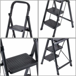 JN.SONGS Trittleiter 3 Stufen Leiter Klapptritt Aus Aluminiu Mit Rutschfesten Füßen Belastbar Bis 150 Kg, Schwarz -Leitern Verkaufsladen 67688013 3