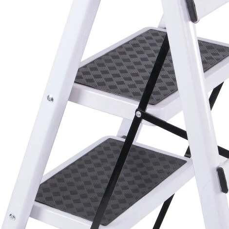 JN.SONGS Trittleiter 3 Stufen Leiter Klapptritt Aus Aluminiu Mit Rutschfesten Füßen Belastbar Bis 150 Kg, Weiß 2 JN.SONGS Trittleiter 3 Stufen Leiter Klapptritt Aus Aluminiu Mit Rutschfesten Füßen Belastbar Bis 150 Kg, Weiß – Bild 2