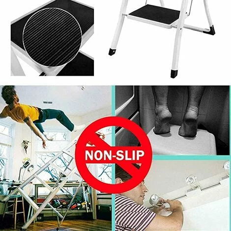 JN.SONGS Trittleiter 3 Stufen Leiter Klapptritt Aus Aluminiu Mit Rutschfesten Füßen Belastbar Bis 150 Kg, Weiß 5 JN.SONGS Trittleiter 3 Stufen Leiter Klapptritt Aus Aluminiu Mit Rutschfesten Füßen Belastbar Bis 150 Kg, Weiß – Bild 5