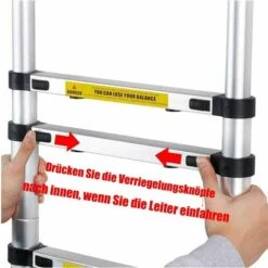 DAY PLUS 4,4m Teleskopleiter Dachbodenleiter Für Zuhause, Büro, Wohnmobil, Robuste Aluminium-Auszugsleiter, 150kg Tragkraft, Einfach Zusammenklappbar, Platzsparend, EN131-zertifiziert -Leitern Verkaufsladen 67871304 4