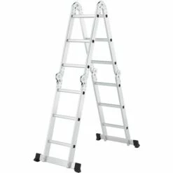 Juskys Aluminium Multifunktionsleiter Klappbar – Leiter 4-teilig Bis 150 Kg - Gelenkleiter Klappleiter Stehleiter Aluleiter – 4x3 Stufen – 3,6 M Länge