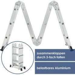 Juskys Aluminium Multifunktionsleiter Klappbar – Leiter 4-teilig Bis 150 Kg - Gelenkleiter Klappleiter Stehleiter Aluleiter – 4x3 Stufen – 3,6 M Länge -Leitern Verkaufsladen 6980812 4