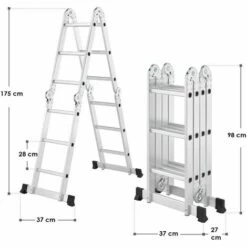 Juskys Aluminium Multifunktionsleiter Klappbar – Leiter 4-teilig Bis 150 Kg - Gelenkleiter Klappleiter Stehleiter Aluleiter – 4x3 Stufen – 3,6 M Länge -Leitern Verkaufsladen 6980812 5