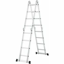 Juskys Aluminium Multifunktionsleiter Klappbar – Leiter 4-teilig Bis 150 Kg - Gelenkleiter Klappleiter Stehleiter Aluleiter – 4x4 Stufen – 4,7 M Länge