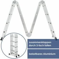 Juskys Aluminium Multifunktionsleiter Klappbar – Leiter 4-teilig Bis 150 Kg - Gelenkleiter Klappleiter Stehleiter Aluleiter – 4x4 Stufen – 4,7 M Länge -Leitern Verkaufsladen 6980813 4