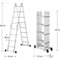 Juskys Aluminium Multifunktionsleiter Klappbar – Leiter 4-teilig Bis 150 Kg - Gelenkleiter Klappleiter Stehleiter Aluleiter – 4x4 Stufen – 4,7 M Länge -Leitern Verkaufsladen 6980813 5
