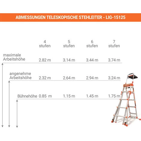 ECHELLE DIRECT - MATISERE Teleskopische Stehleiter 5 Bis 8 Stufen - Maximale Arbeitshöhe 3.74m - LIG-15125 2 ECHELLE DIRECT - MATISERE Teleskopische Stehleiter 5 Bis 8 Stufen - Maximale Arbeitshöhe 3.74m - LIG-15125 – Bild 2
