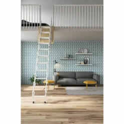 LEITER EXPERTEN Stufenscherenleiter Für Zwischengeschosse Weiss/ Bodenleiter Scherenförmig Platzsparend Und ästhetisch - PALCO/A/B