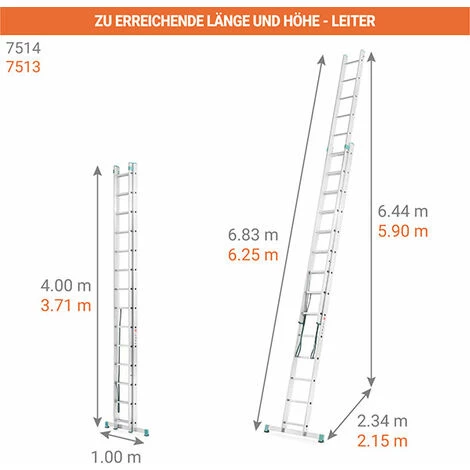 LEITER EXPERTEN - MATISERE Alu Mehrzweckleiter 4m - 2-teilig Und Selbsttragend, 2x14 - 7514 2 LEITER EXPERTEN - MATISERE Alu Mehrzweckleiter 4m - 2-teilig Und Selbsttragend, 2x14 - 7514 – Bild 2